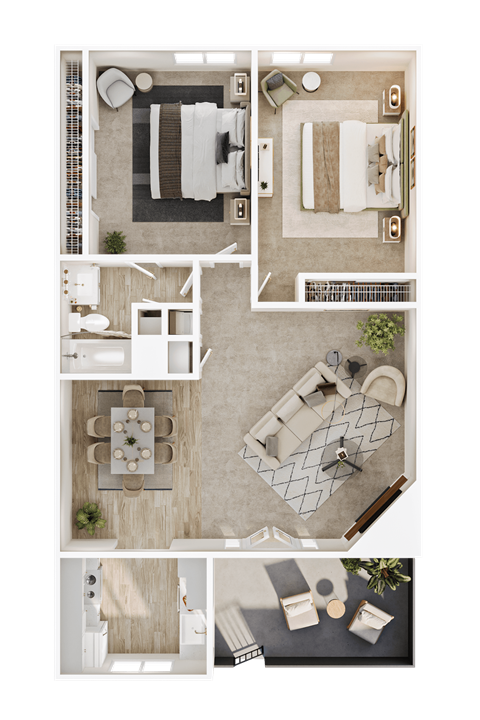 Floor plan for 2 beds, 1 bath, 1000 sqft